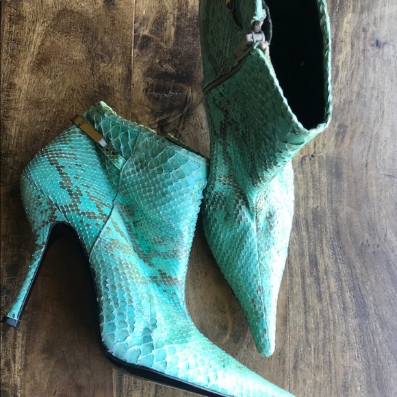 Versace Shoes - Gianni Versace Turquoise Snakeskin Ankle Boots 38